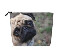 Perro Pug Impreso,Neceser de Maquillaje de imitación Lino, Neceser de Viaje portátil
