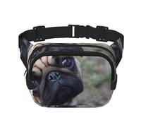 Perro Pug Impreso,Riñonera Cuadrada de Doble Capa, Bolso de Viaje, Bolso Informal para el Pecho.