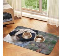 Perro Pug Impreso,Tapete para Comida de Mascotas, manteles Individuales de Cuero sintético para Gatos y Perros,30x45cm