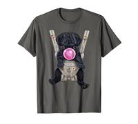 Perro Pug Negro soplando Chicle en portabebés Camiseta, Hombre, Asfalto, M