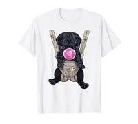Perro Pug Negro soplando Chicle en portabebés Camiseta, Hombre, Blanco, S