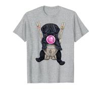 Perro Pug Negro soplando Chicle en portabebés Camiseta, Hombre, Gris Jaspeado, 6XL