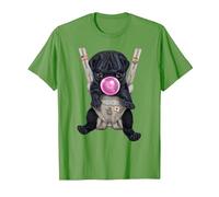 Perro Pug Negro soplando Chicle en portabebés Camiseta, Hombre, Hierba, L