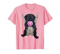 Perro Pug Negro soplando Chicle en portabebés Camiseta, Hombre, Rosado, XL