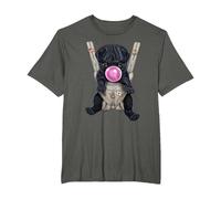 Perro Pug Negro soplando Chicle en portabebés Camiseta, Hombre Tallas Grandes, Asfalto, 2X Alto