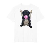 Perro Pug Negro soplando Chicle en portabebés Camiseta, Hombre Tallas Grandes, Blanco, 6X Alto