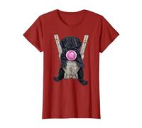 Perro Pug Negro soplando Chicle en portabebés Camiseta, Mujer, Arándano, L