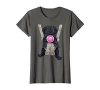 Perro Pug Negro soplando Chicle en portabebés Camiseta, Mujer, Asfalto, XXL