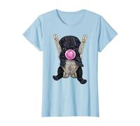 Perro Pug Negro soplando Chicle en portabebés Camiseta, Mujer, Azul Bebé, XXL