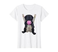 Perro Pug Negro soplando Chicle en portabebés Camiseta, Mujer, Blanco, 3XL