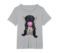 Perro Pug Negro soplando Chicle en portabebés Camiseta, Mujer Tallas Grandes, Gris Jaspeado, 2XL Grande