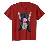 Perro Pug Negro soplando Chicle en portabebés Camiseta, Niños, Arándano, 10 años