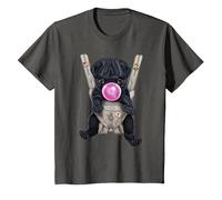 Perro Pug Negro soplando Chicle en portabebés Camiseta, Niños, Asfalto, 2 años