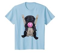 Perro Pug Negro soplando Chicle en portabebés Camiseta, Niños, Azul Bebé, 10 años