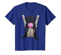 Perro Pug Negro soplando Chicle en portabebés Camiseta, Niños, Azul Real, 12 años