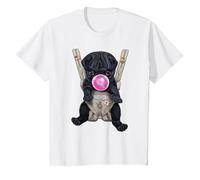 Perro Pug Negro soplando Chicle en portabebés Camiseta, Niños, Blanco, 6 años