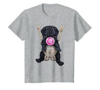 Perro Pug Negro soplando Chicle en portabebés Camiseta, Niños, Gris Jaspeado, 6 años