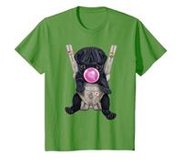 Perro Pug Negro soplando Chicle en portabebés Camiseta, Niños, Hierba, 6 años