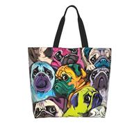 Perro Pug Novedoso Bolso De Mano Impermeable Bolsa De Mano Casual Bolsas De Compra Para Fitness Almacenar Cotidiana