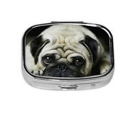 Perro pug, Pastillero cuadrado para bolsillo o monedero, pequeño contenedor de pastillas, organizador de pastillas de viaje