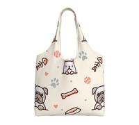 Perro Pug y gato con hueso,Bolsas de mano reutilizables, bolsas de supermercado, bolso de hombro de lona de gran capacidad