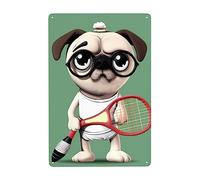 Perro Que Quiere Aprender A Jugar Tenis Carteles De Pared De Metal Vintage Cartel De Chapa Divertida Pared Muestra Placa para Hogar Jardín Salón