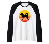 Perro Raza Laika de Siberia Oriental Perro Silueta Retro Camiseta Manga Raglan
