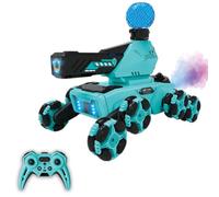Perro robot teledirigido para niños - 2,4 GHz RC Stunt perro con 8 ruedas, recargable por USB, luz LED, música y efecto niebla, incluye 2 baterías, tiempo de reproducción de 60 minutos, regalo para