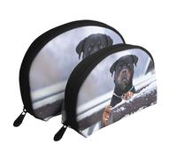 Perro Rottweiler Collar Nieve Ojos, Bolsa de Maquillaje de Concha, Monedero pequeño para Mujer, Bolsa de artículos de tocador, Bolsa de cosméticos, 2 Piezas