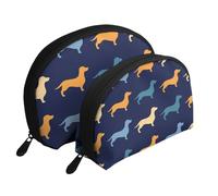 Perro Salchicha Azul Naranja, Bolsa de Maquillaje de Concha, Monedero pequeño para Mujer, Bolsa de artículos de tocador, Bolsa de cosméticos, 2 Piezas