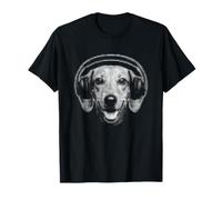 Perro Salchicha con Auriculares Retro semitono DJ Perro música Divertida Camiseta