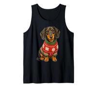 Perro Salchicha en suéter de Copo de Nieve de Navidad Camiseta sin Mangas