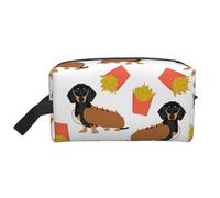 Perro Salchicha Hot Dog Y Papas Fritas Comida Divertida Linda, Bolsa de Maquillaje Bolsa de cosméticos Bolsa de artículos de tocador de Viaje portátil Organizador de Bolsa de Maquillaje