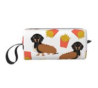 Perro Salchicha Hot Dog Y Papas Fritas Comida Divertida Linda, Bolsa de Maquillaje Bolsa de cosméticos Bolsa de artículos de tocador de Viaje portátil Bolsa de Maquillaje