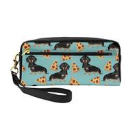 Perro Salchicha Pizza, Bolsa de Maquillaje Bolsa de cosméticos Bolsa de Aseo de Viaje portátil Estuche de Cuero para Mujeres y niñas