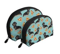 Perro Salchicha Pizza, Bolsa de Maquillaje de Concha, Monedero pequeño para Mujer, Bolsa de artículos de tocador, Bolsa de cosméticos, 2 Piezas