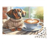 Perro Salchicha Puzzle de 1000 Piezas Papel Puzzle para Adultos Momento Acogedor de Café Decoración del Hogar Ocio Familiar Regalo 70x50cm/1000pcs
