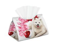 Perro Samoyedo con Flores Rosas, Funda para Caja de pañuelos con Cierre, Reutilizable, Decorativa para baño, Sala de Estar, Dormitorio, Oficina y Coche.