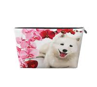 Perro Samoyedo Flores Rosadas, Bolsa de artículos de tocador Bolsa de Maquillaje Bolsa de cosméticos Bolsa de artículos de tocador de Viaje portátil