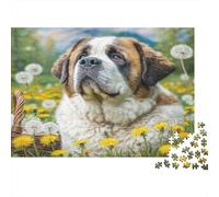 Perro San Bernardo Puzzle para Adultos Puzzle de 1000 Piezas Papel Primavera Diente de León Familia Regalo Relajante 70x50cm/1000pcs