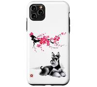 Perro Schnauzer Arte Japonés Sumi-e Flor de Cerezo Diseño Carcasa para iPhone 11 Pro MAX