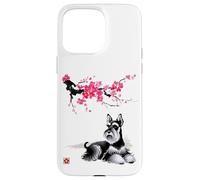 Perro Schnauzer Arte Japonés Sumi-e Flor de Cerezo Diseño Carcasa para iPhone 15 Pro MAX