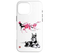 Perro Schnauzer Arte Japonés Sumi-e Flor de Cerezo Diseño Carcasa para iPhone 16 Pro MAX