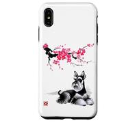 Perro Schnauzer Arte Japonés Sumi-e Flor de Cerezo Diseño Carcasa para iPhone XS MAX