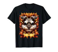 Perro Schnauzer durmiendo con Hojas de Otoño Estilo Otoñal Camiseta