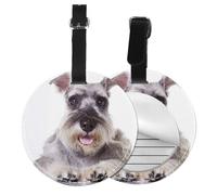 Perro Schnauzer Lindo,Etiquetas de equipaje de cuero sintético con nombre, etiquetas de viaje duraderas, 2 unidades