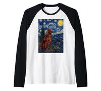 Perro Setter Irlandés Van Gogh Noche Estrellada Camiseta Manga Raglan