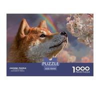 Perro Shiba Inu Puzzle de 1000 Piezas Papel para Adultos Escena de Primavera Flores Arcoíris Relax Decoración Familiar 70x50cm/1000pcs
