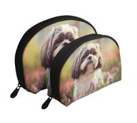 Perro Shih Tzu, Bolsa de Maquillaje de Concha, Monedero pequeño para Mujer, Bolsa de artículos de tocador, Bolsa de cosméticos, 2 Piezas