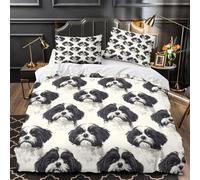 Perro Shih Tzu Impresión 3D 3 piezas funda de edredón estilo de boceto en blanco y negro funda de colchón microfibra hipoalergénica transpirable para chicas mujeres adultos Super king（260x220cm）